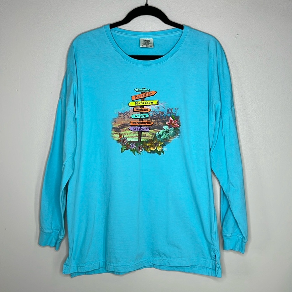 Key West The Keys Direction Sign 100% Cotton long sleeve tee size Medium - Picture 2 of 12